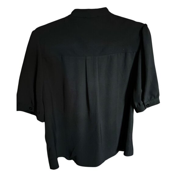 Grace Karin Women's Short Puff Sleeve Black Button Down V Neck Pleated Shirt XL - Picture 9 of 13